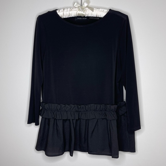Black 3/4 Sleeve Ruffle Peplum Ivanka Trump Blouse S - Picture 1 of 4